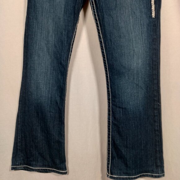 BKE Denim Payton Jeans Women 32L Dark Wash Blue Pants Whiskered White Stitching - Picture 10 of 16